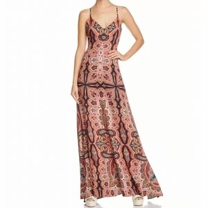 ALICE & OLIVIA Size 4 Alves Paisley Scarf Print V-Neckline Cross Back Maxi Dress